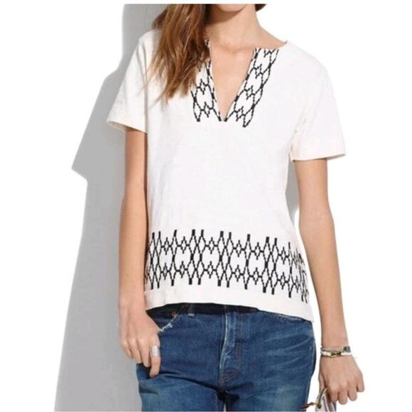 Madewell Box Stitch Slub Top Women's M Cream Boho Western Summer Beach Casual - Picture 9 of 10